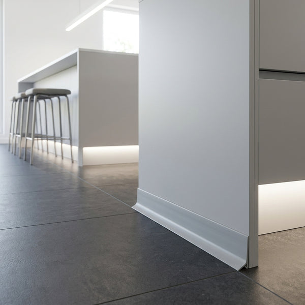 Light Grey PVC Plinth Sealing Strip – Kickboard Trim for 16 mm & 18 mm MDF Panels – 0.5 m, 1 m & 2.5 m Lengths