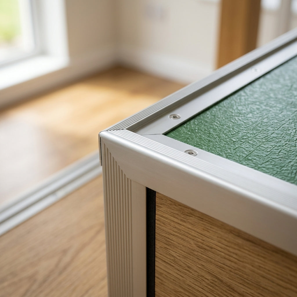 Aluminium outer corner stair nosing for 5 mm LVT – close-up of the profile on a stair edge