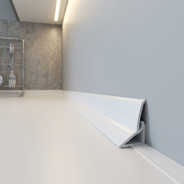 White PVC Plinth Sealing Strip – Kickboard Trim for 16 mm & 18 mm MDF Panels – 0.5 m, 1 m & 2.5 m Lengths
