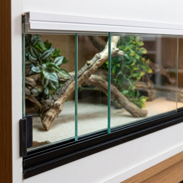 Clip-On Vivarium Glass Runner Track – Double Channel, Top & Bottom – for 4 mm Glass on 15 mm or 18 mm Boards – 610, 910 & 2440 mm – Black or White