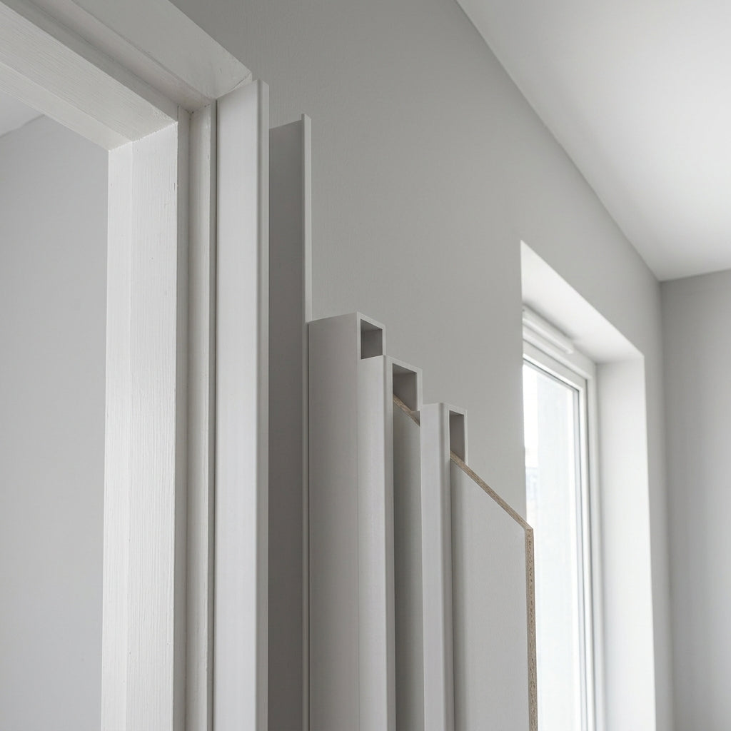 White rigid PVC U channel edge trim – fitted on a board edge