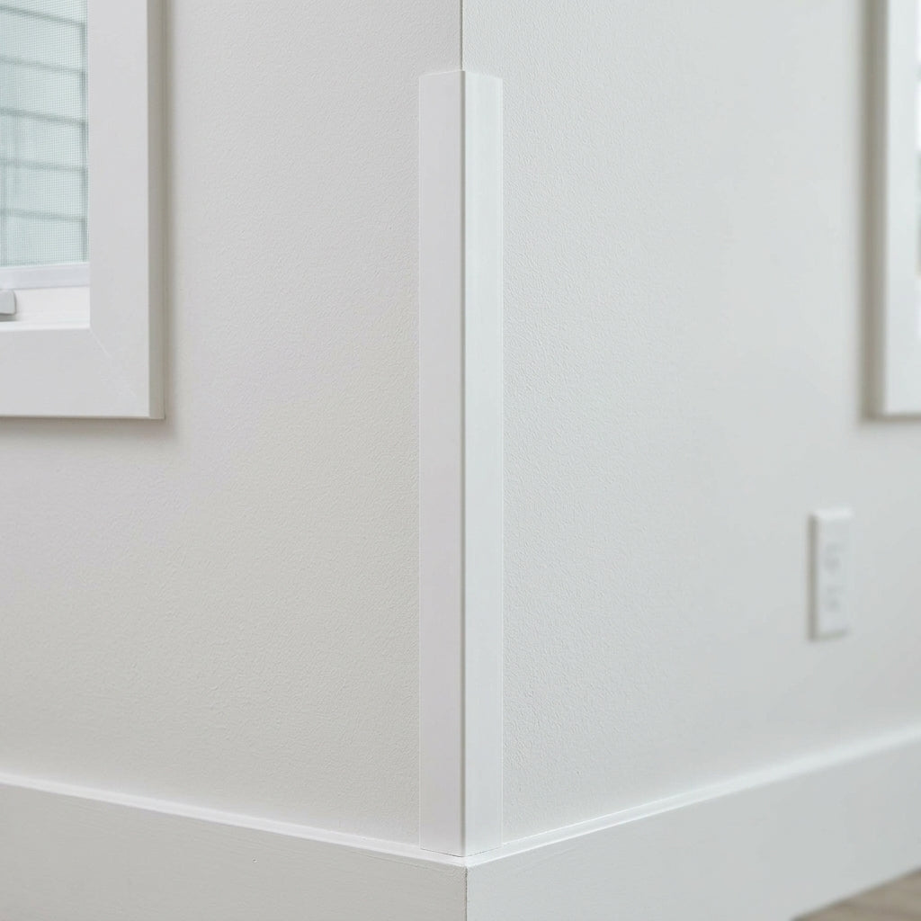 White PVC corner angle trim – fitted on a white wall corner
