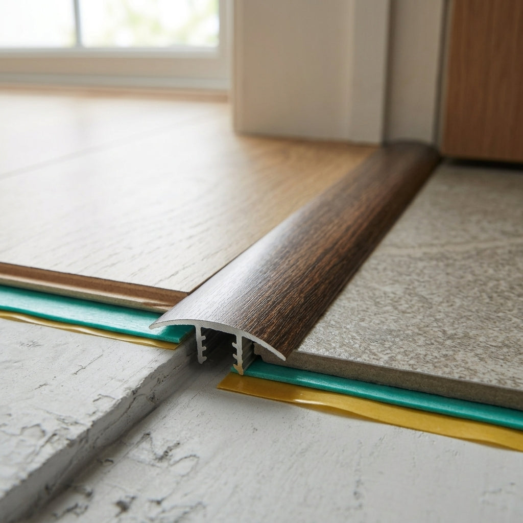 Wood effect uPVC door threshold strip, 40 mm x 900 mm – close-up of the wood effect strip