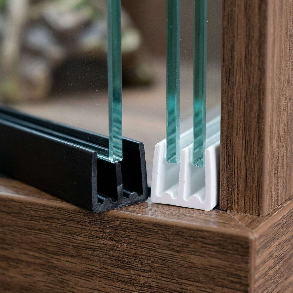 Vivarium glass runner track for 4 mm or 6 mm glass – close-up of the track holding glass