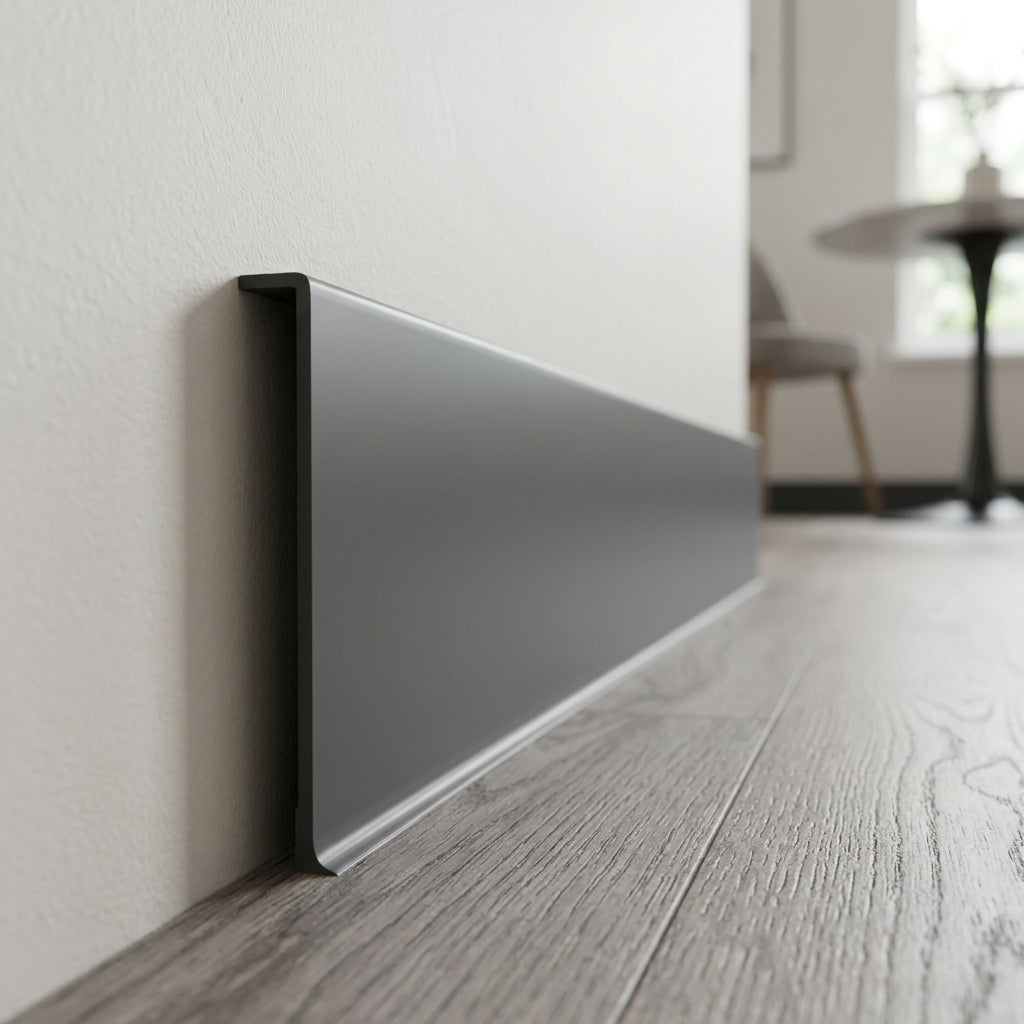 Flexible PVC skirting board, 70 mm high – black skirting fitted along a wall