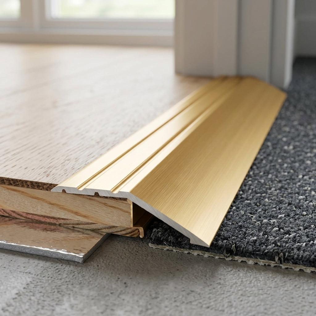 Self-adhesive aluminium ramp door threshold strip, 40 x 9 mm – close-up of the ramp strip