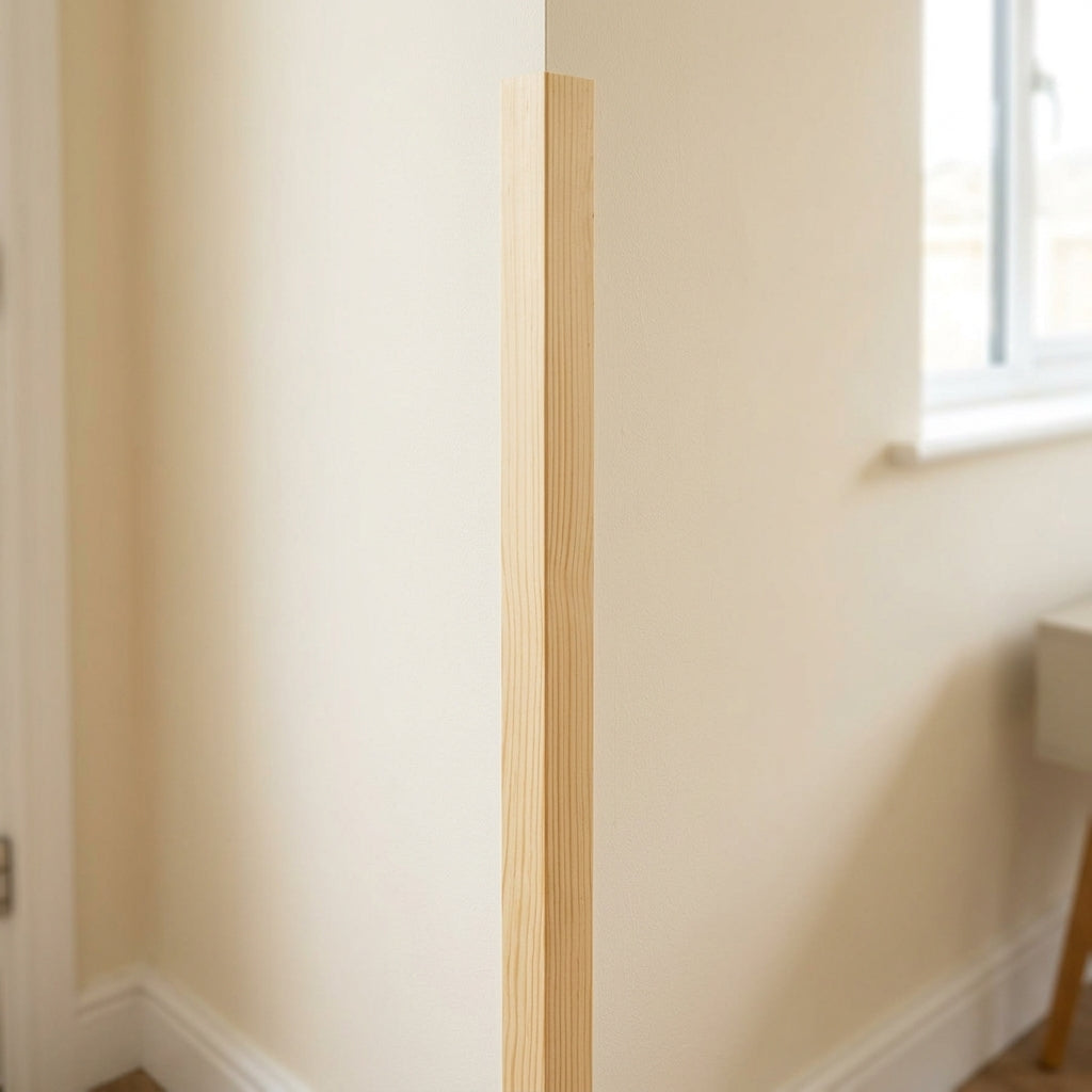 Pine wood corner angle trim – fitted on a wall corner