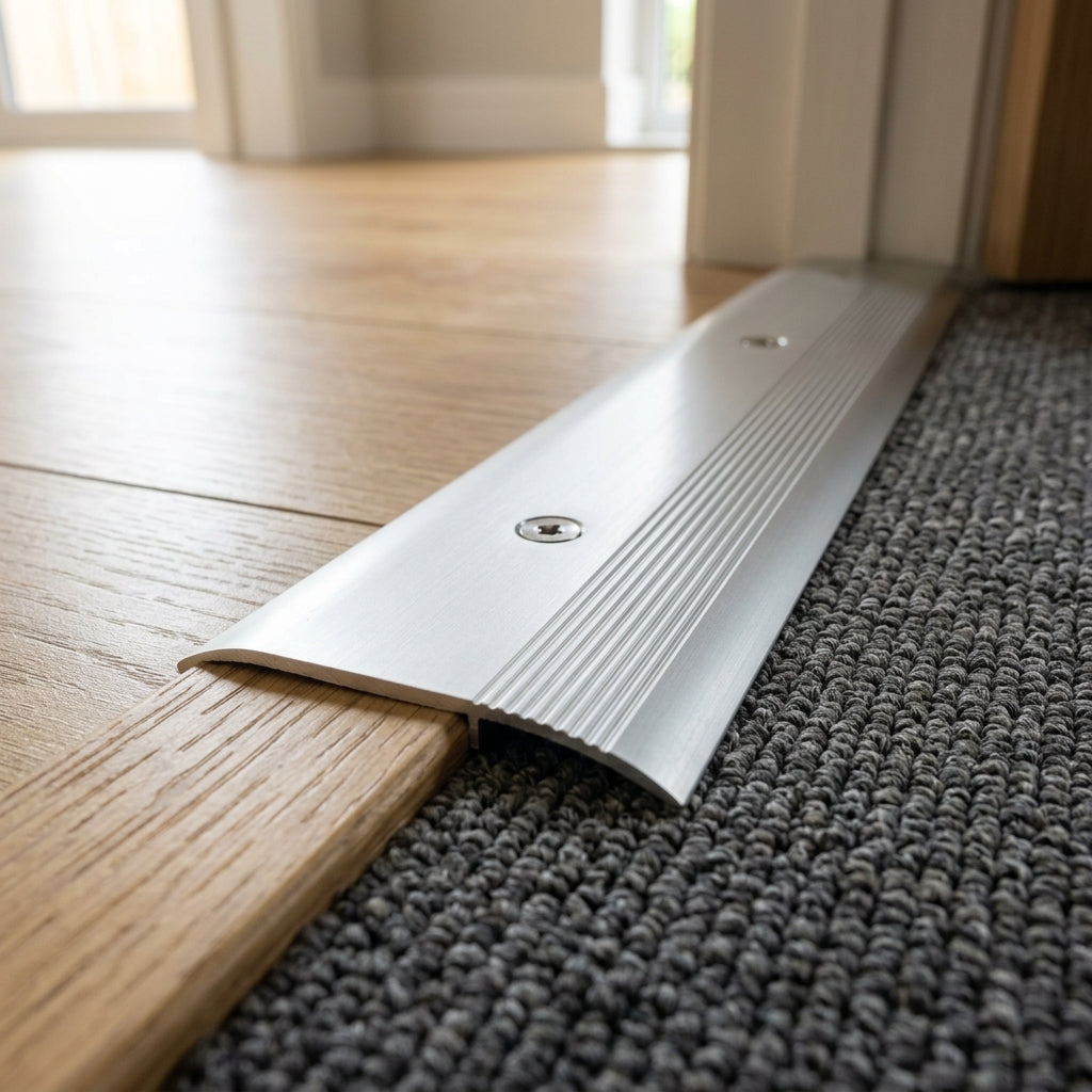 Anodised aluminium door threshold strip, 38 mm wide – close-up of the strip