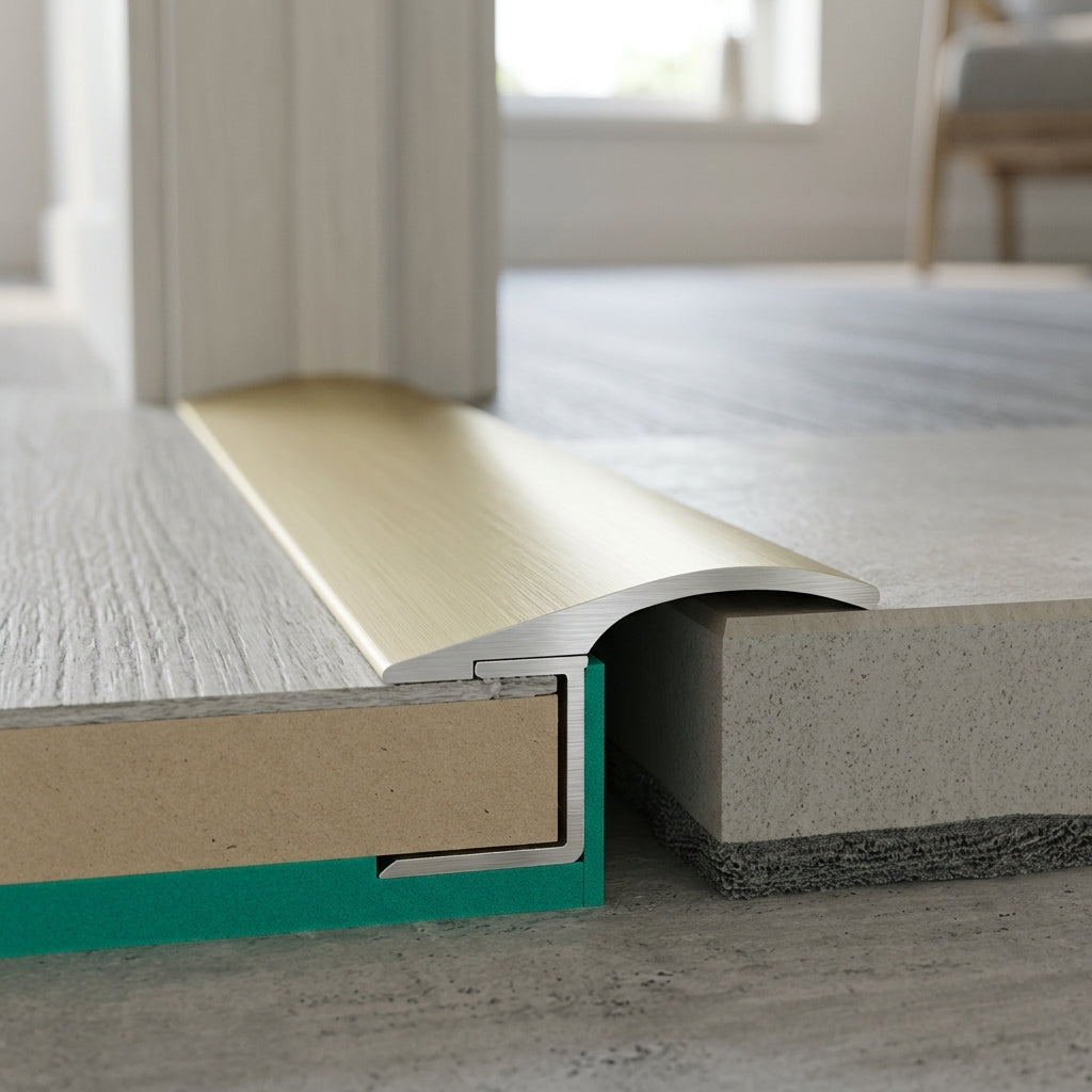 Self-adhesive aluminium door threshold ramp strip, 26 mm – close-up of the ramp profile