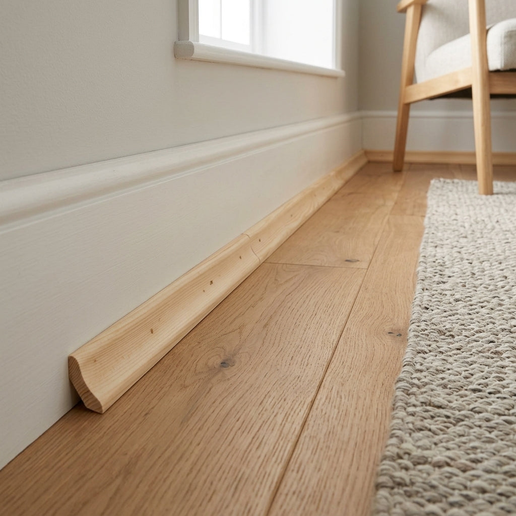 Pine wood scotia beading, 25 and 30 mm – fitted along a skirting board
