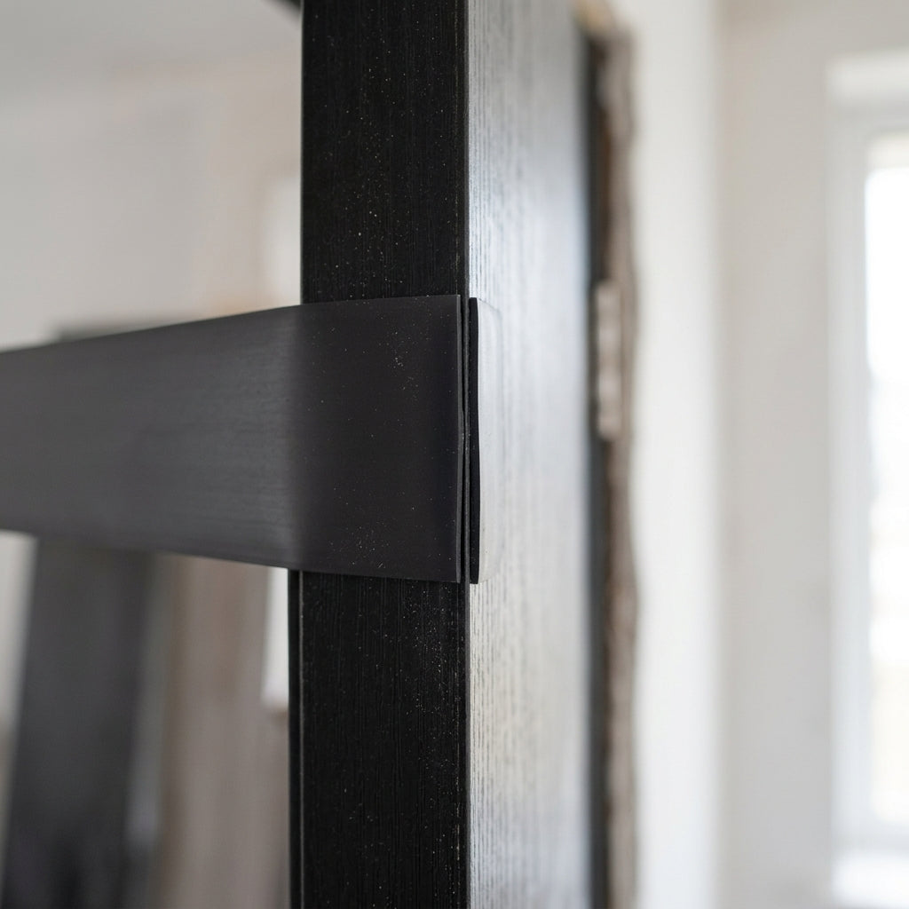 Self-adhesive flexible PVC cover strip – close-up of the black cover strip