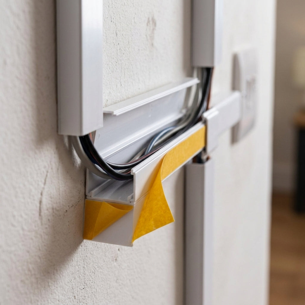 Self-adhesive white mini cable trunking – open trunking holding cables