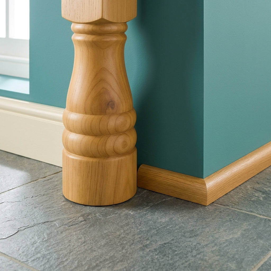 uPVC quadrant trim beading, 13 mm – wood effect quadrant fitted along a skirting board