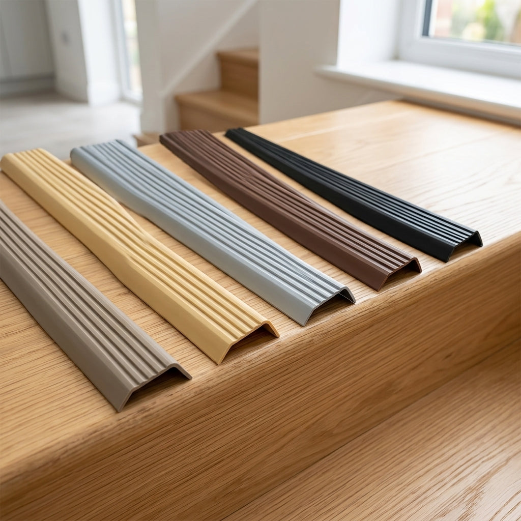 Self-adhesive non-slip PVC stair nosing, 40 x 25 mm – nosings in a range of colours laid on a step