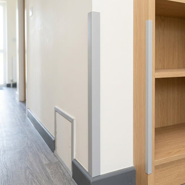 Light Grey PVC Corner Angle Trim – 90° Equal & Unequal Edge Protector – 10x10 mm to 50x50 mm – 1 m & 2.48 m Lengths