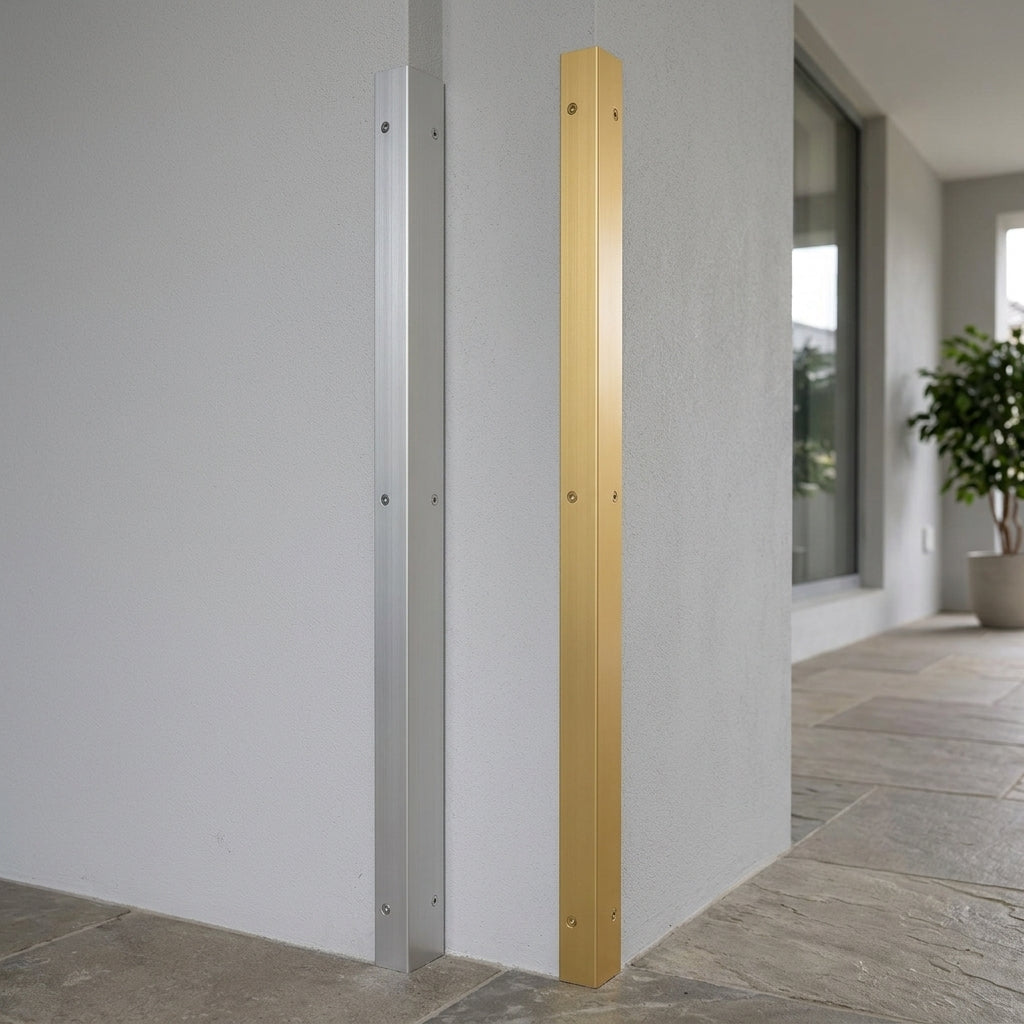 Anodised aluminium extruded equal angle, silver and gold – silver and gold angles fitted on wall corners