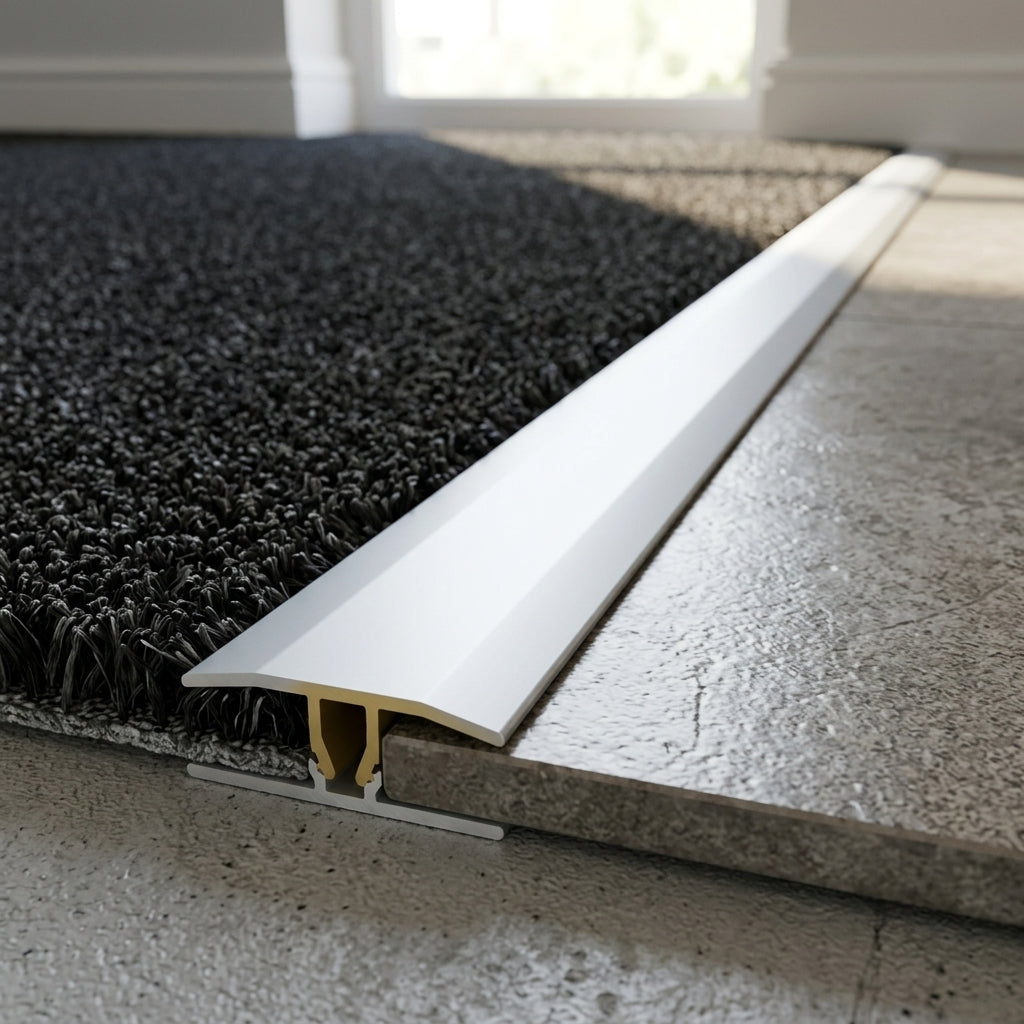 Anodised aluminium twin grip connection profile, 8 mm – fitted between carpet and a hard floor